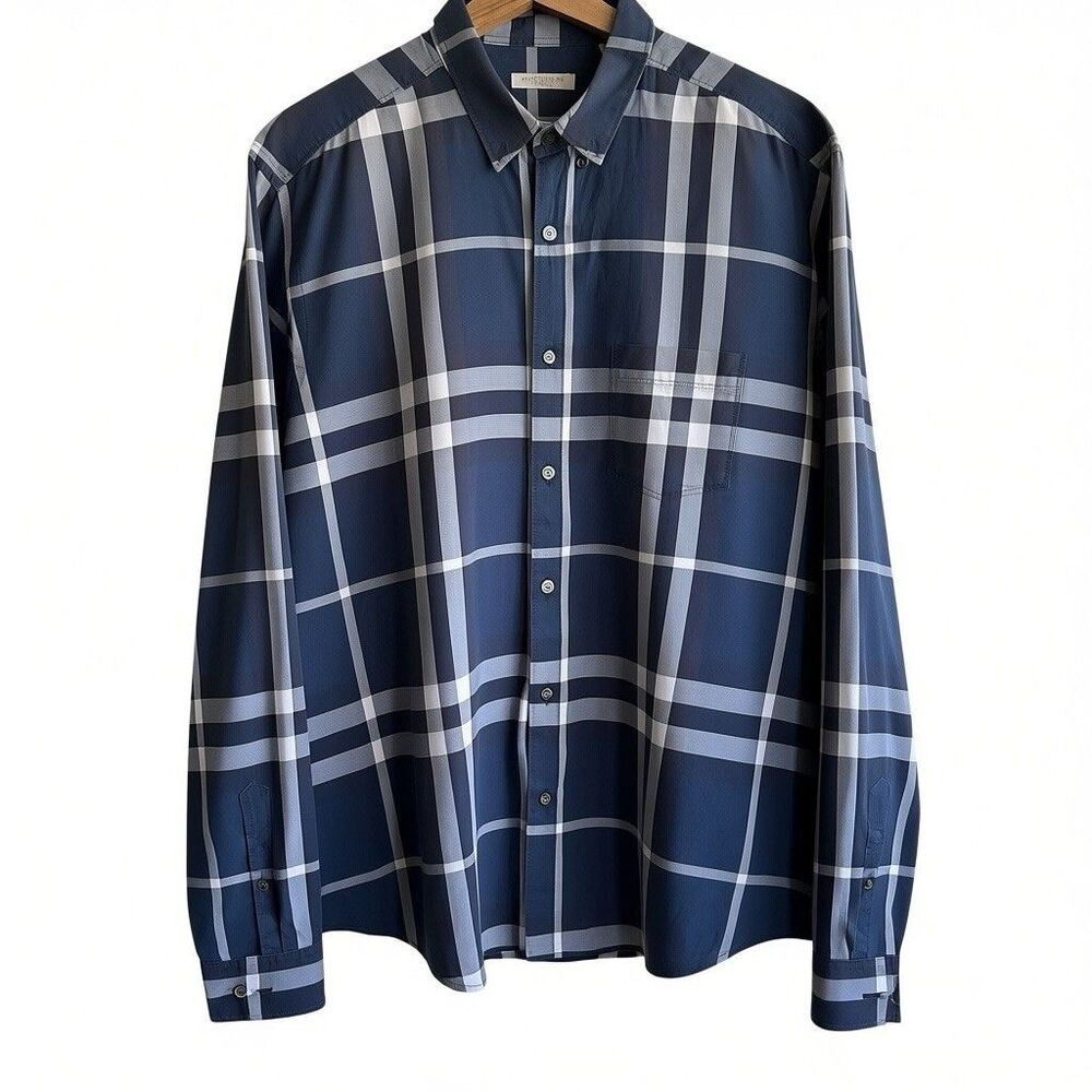 BURBERRY Brit  Button Up Shirt Sz XL Nova Check Navy Blue